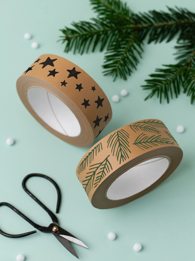 Star Paper Tape, Black and Pine Needles Paper Tape
