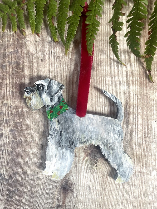 Miniature Schnauzer Dog Hand- painted Christmas Decoration