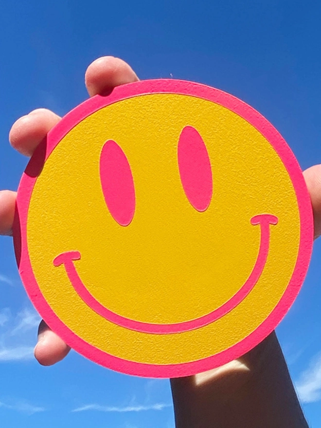 Smiley Face Yellow And Neon Pink