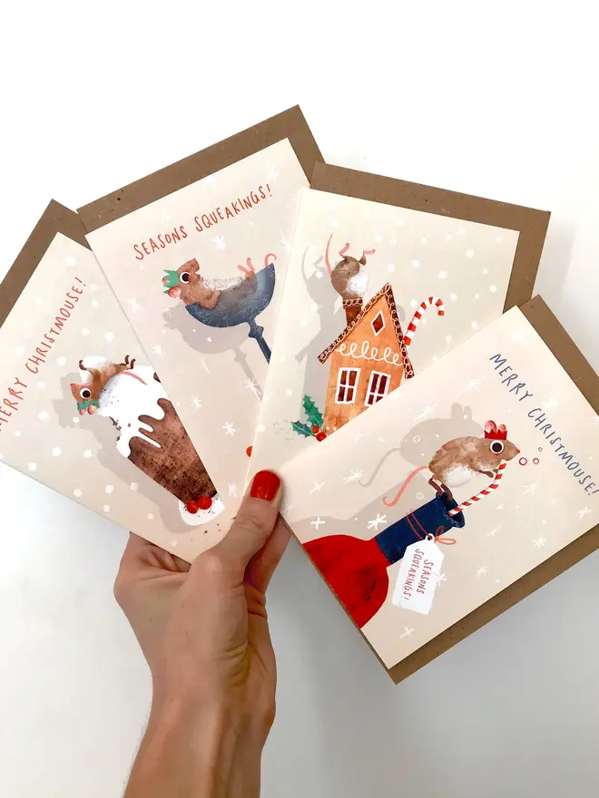 christmas mice illustrated christmas card pack
