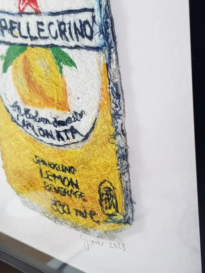 San Pellingrino Limonata Lemonade Can Embroidery Wall Art
