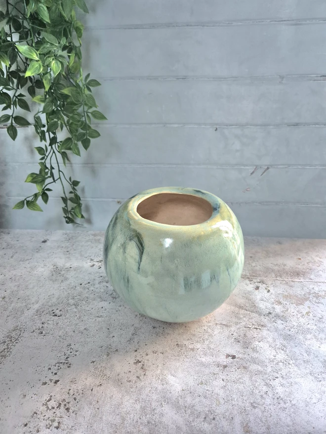 Large ceramic vase, large round vase, ceramic vase, pottery vase, Jenny Hopps Pottery, Green, turquoise, gift vase, christmas vase gift