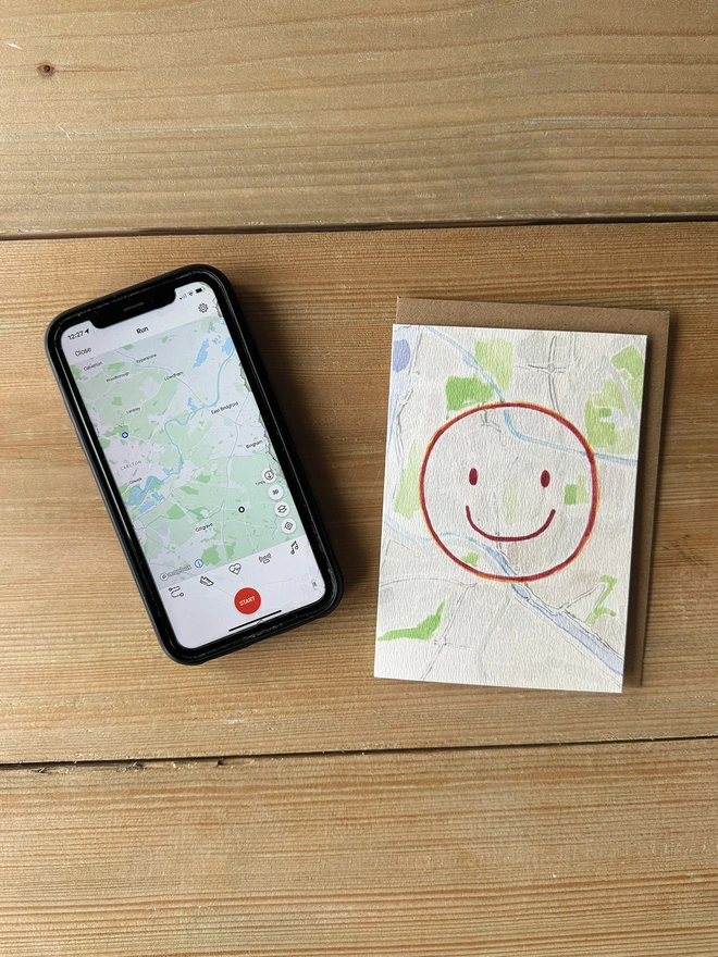 Strava Art Smiley Face Running Card 