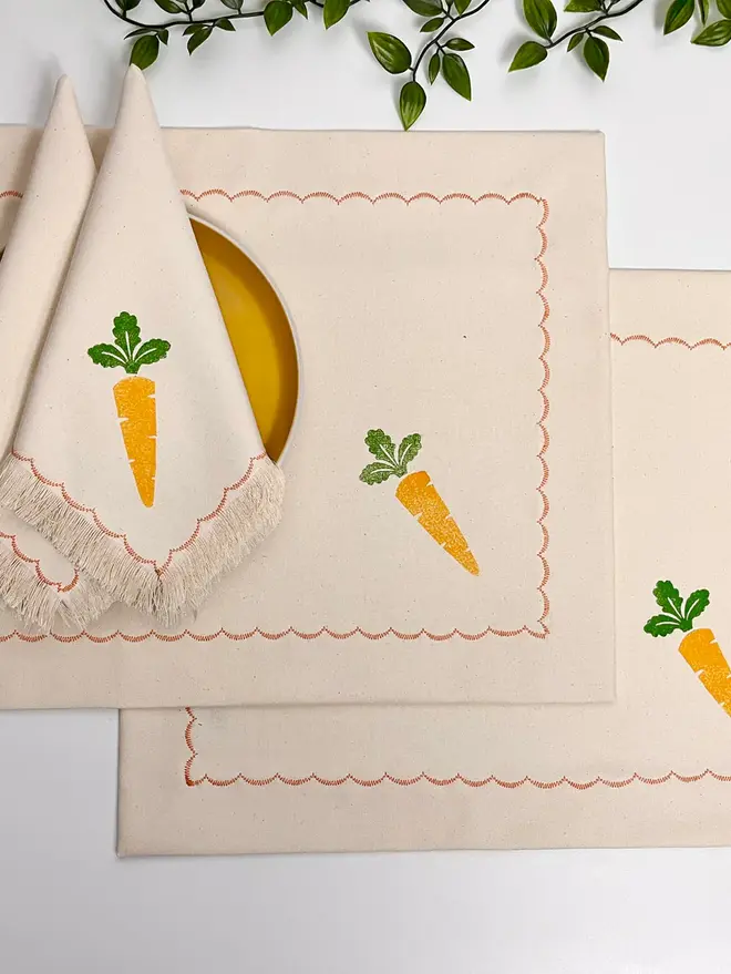 Block Printed Placemats Carrot (Set Of 2)