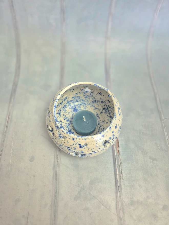 tea light holder, ceramic, pottery, Jenny Hopps Pottery, candle holder, blue