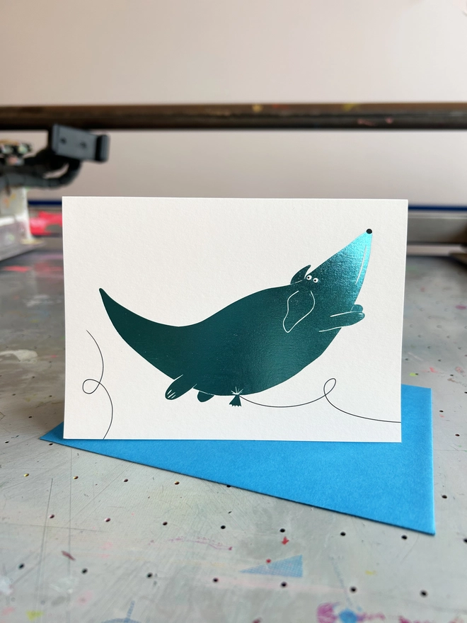 Helium Ballon Dog Card, Foiled, Hannah Carvell