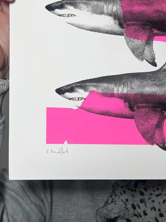 Shark Tank (Pink and Black) - Screen Printed Shark Poster - hand signed