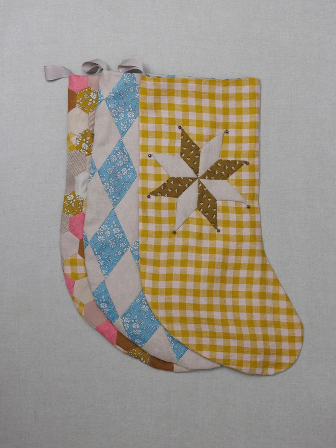patchwork yellow christmas stocking