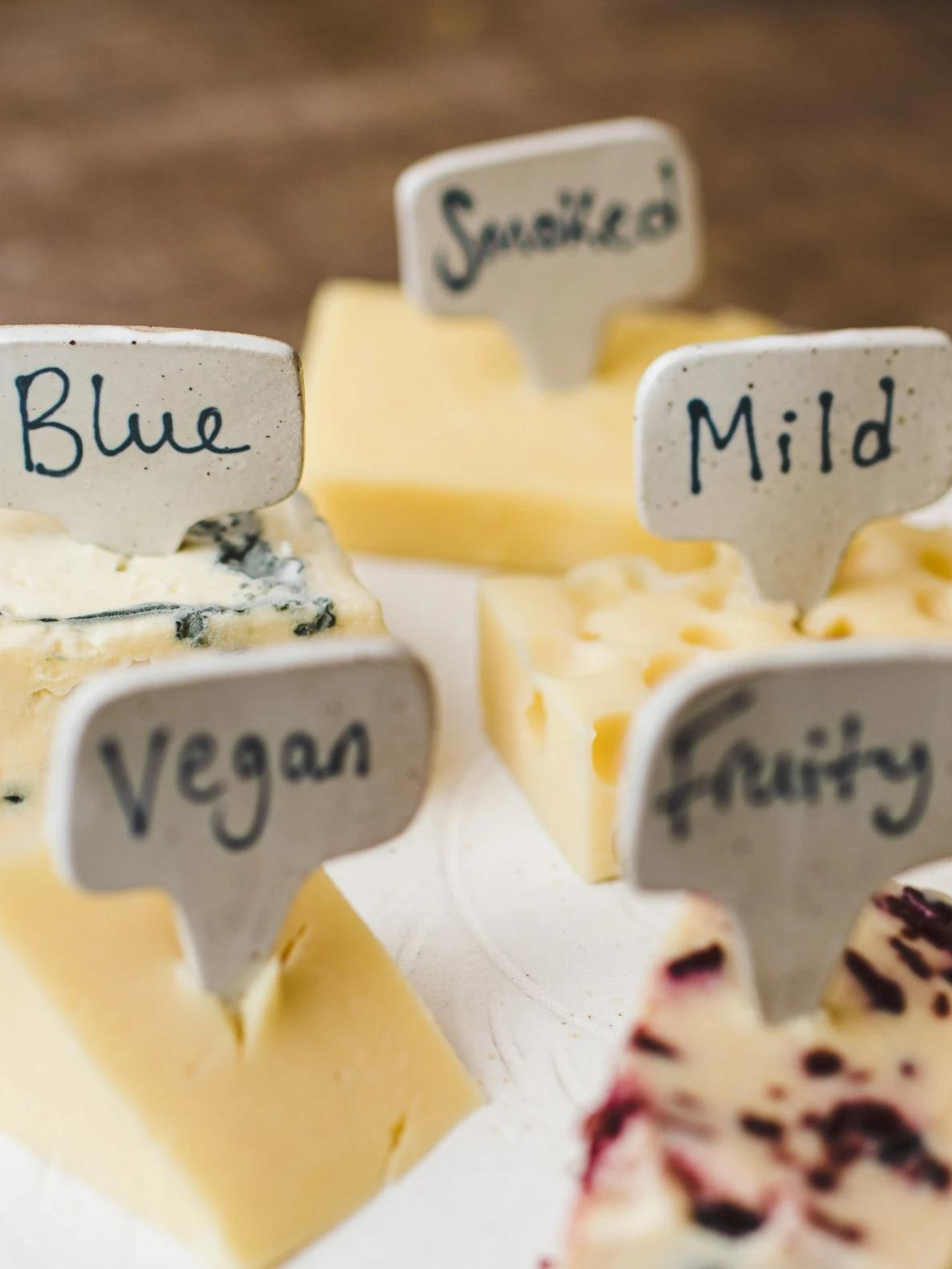 handmade ceramic cheese labels in cheese