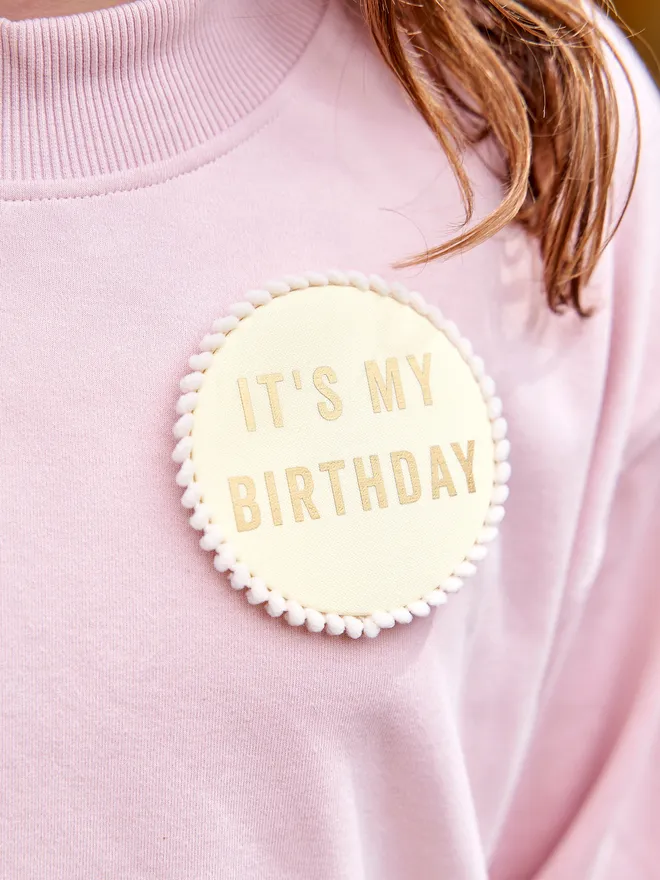 Pastel colour It's My Birthday Badges with pom pom trim