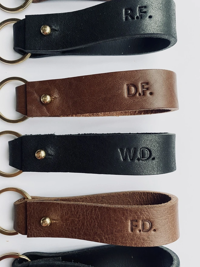 lack and brown personalised leather keyring