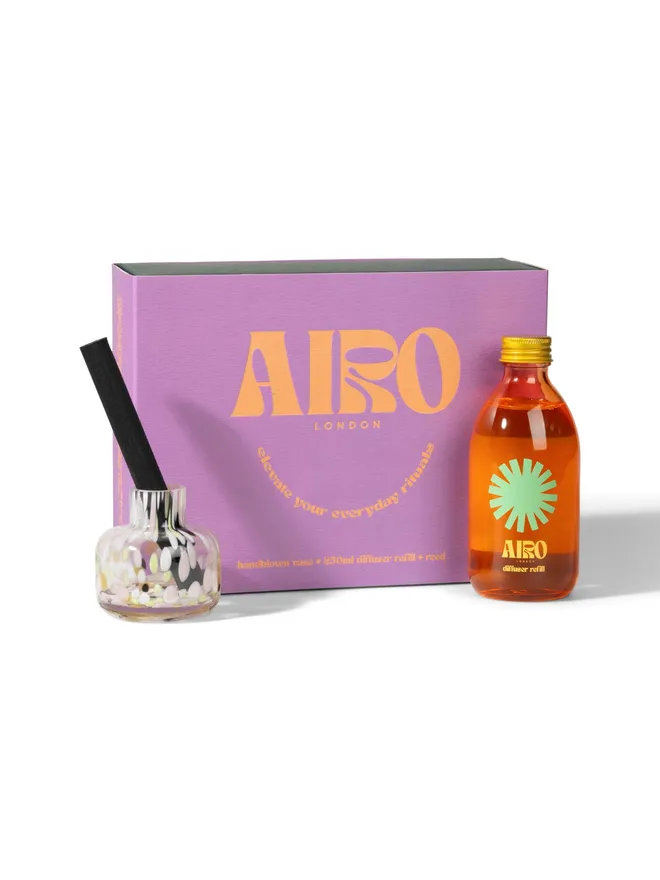 Diffuser set with thick reed, handblown vase and essential oil blend
