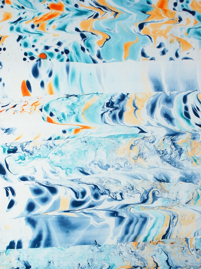 Bespoke Hand Marbled Suminagashi Wallpaper - Seascape