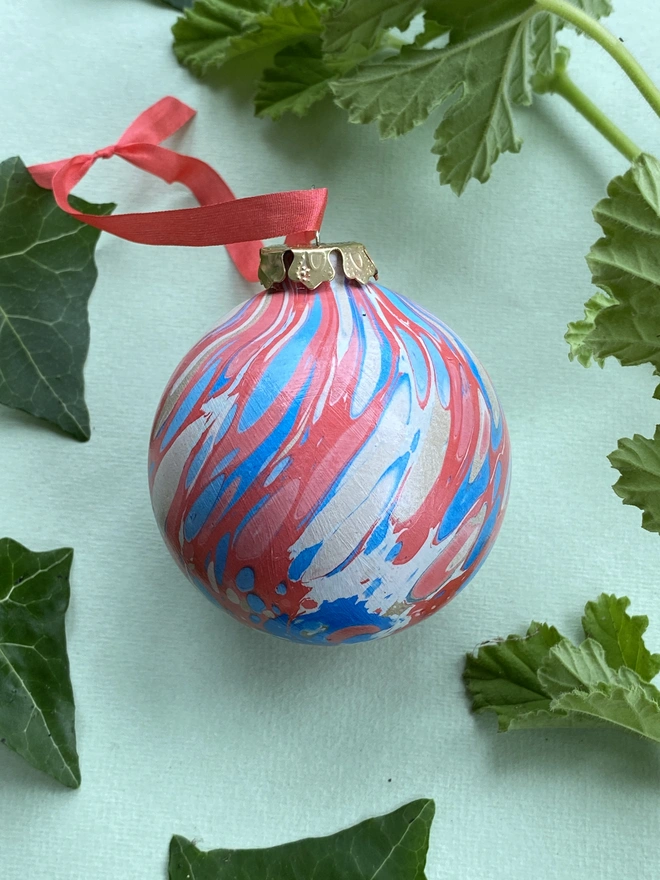 Large Round Hand-Marbled Ceramic Bauble