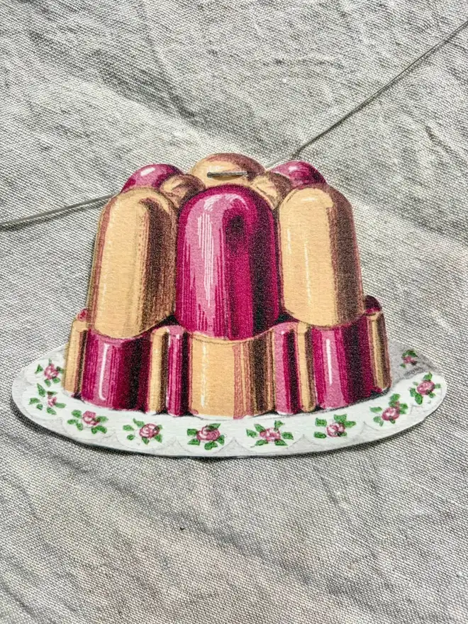A pink and lemon jelly shaped pennant