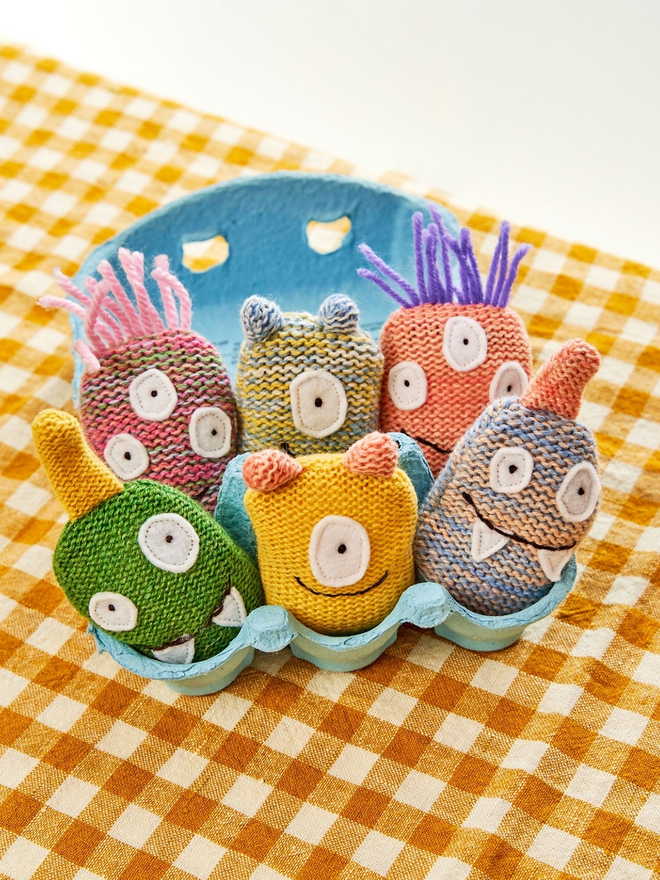 Six Knitted Egg Monsters