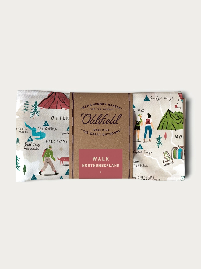walk northumberland tea towel folded and packaged