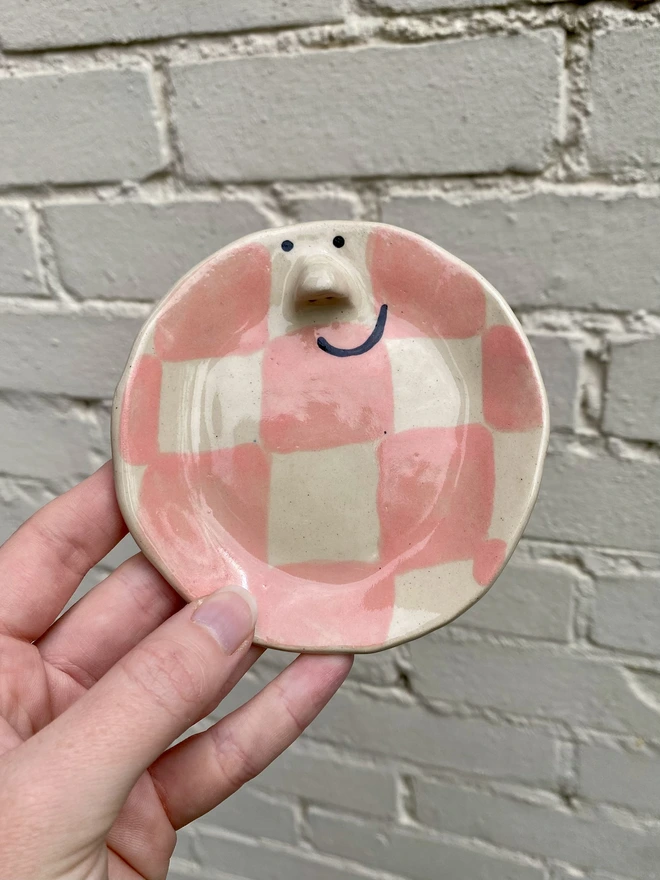 pink checkerboard trinket tray