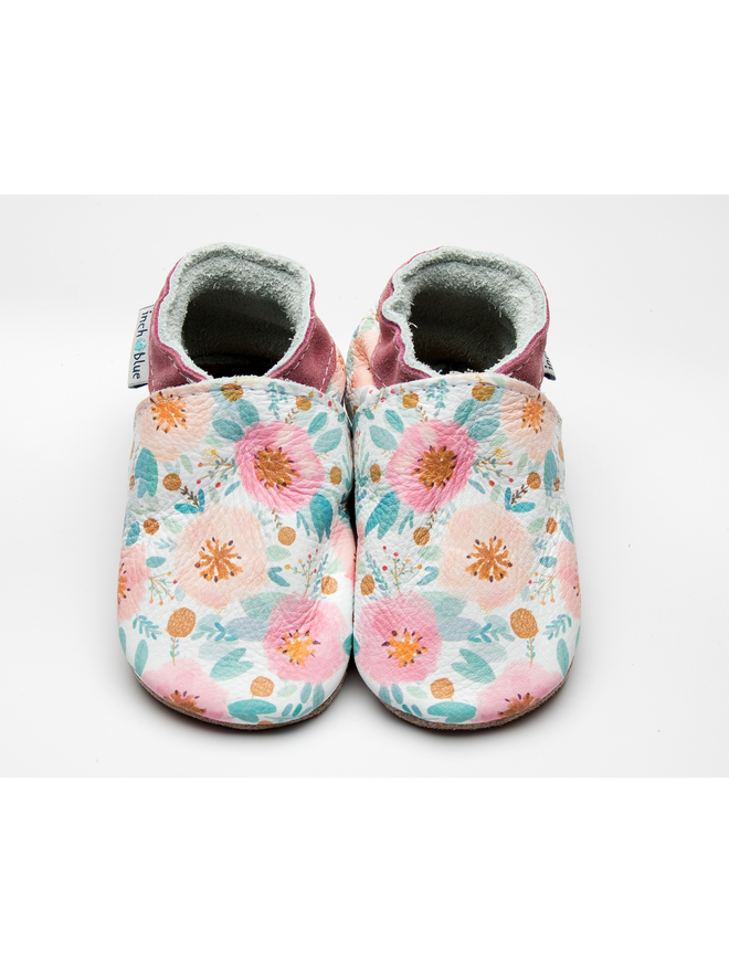 pink floral rose baby shoes