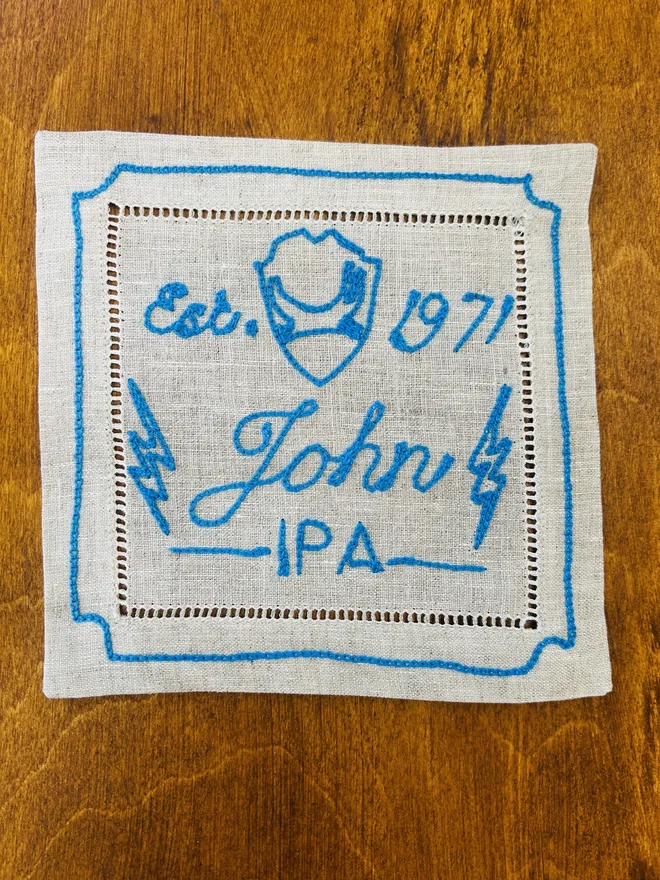 personalised embroidered beermats IPA