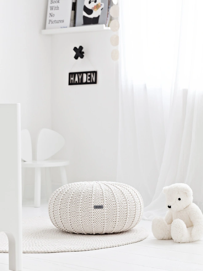 Zuri House. Ivory children’s pouffe.
