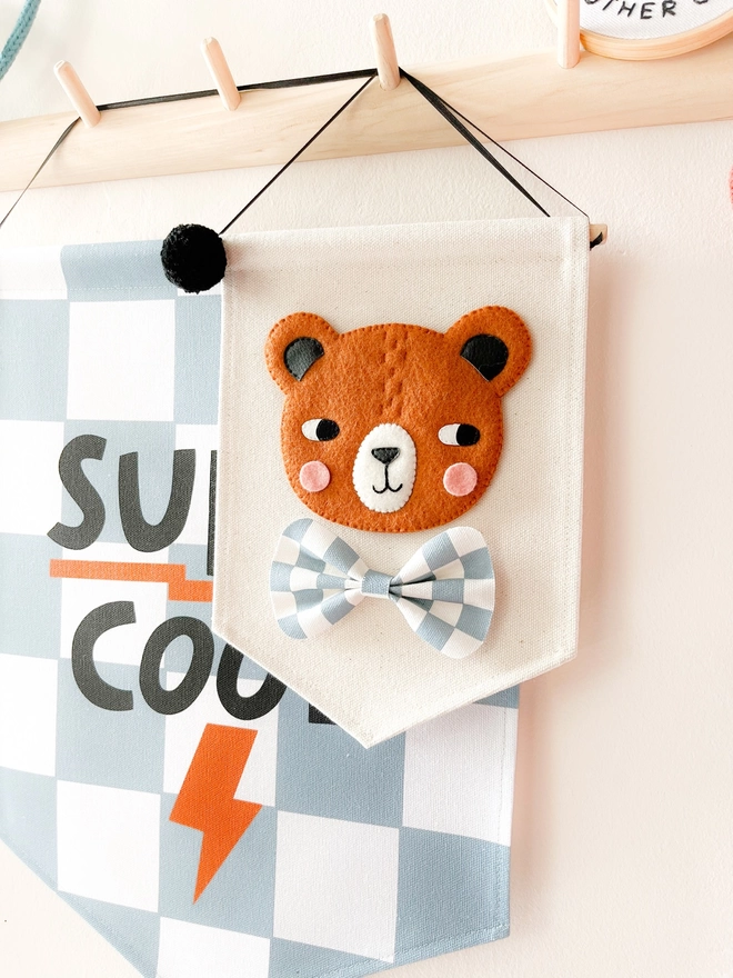 Hand sewn brown bear banner