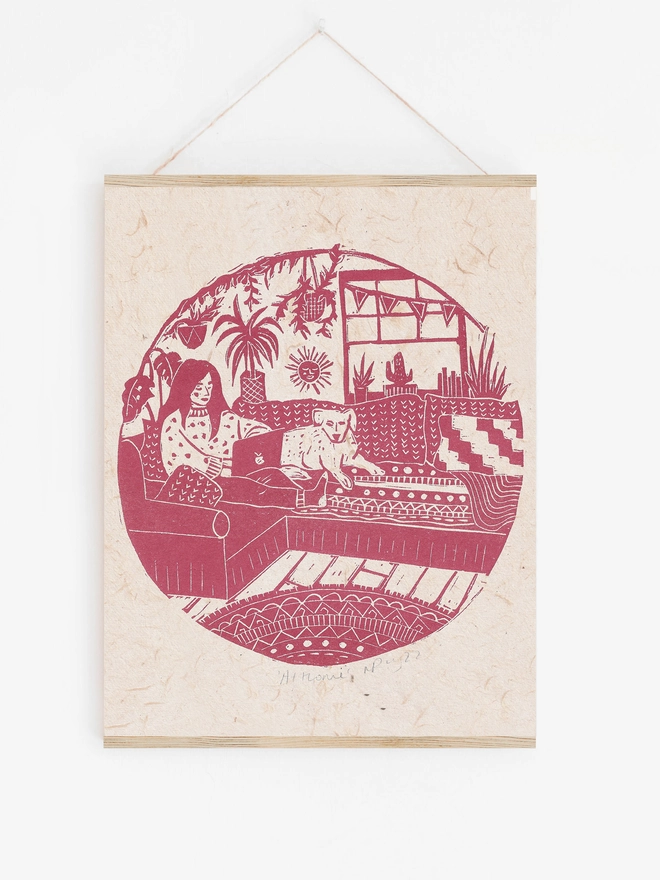 At Home linocut