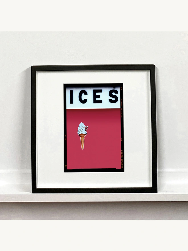 Richard Heeps Ices red colour typography photography pop art print small square framed in black