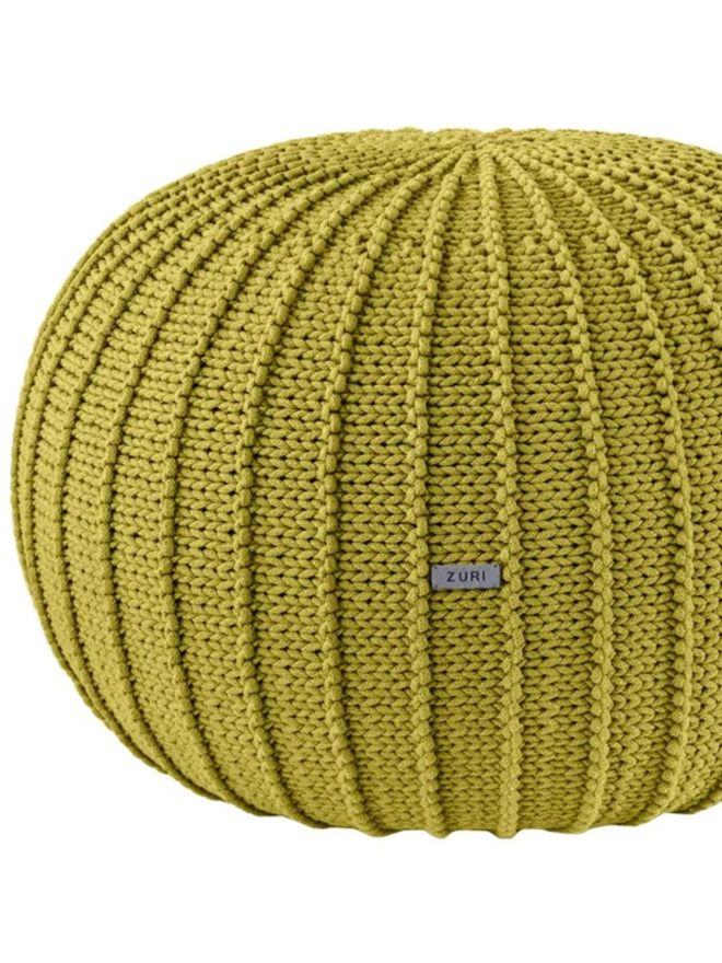 Zuri House. Large golden kiwi knitted pouffe.