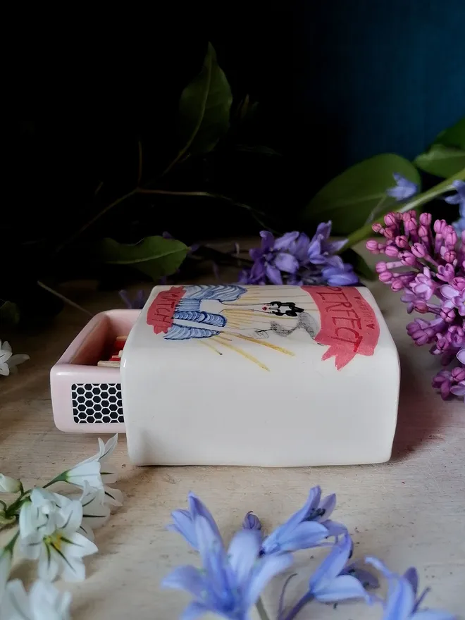 small Bespoke "Perfect Match" Greta ceramic unique hand painted matchbox