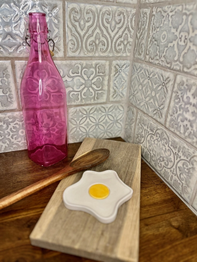 Ceramic fried egg coaster