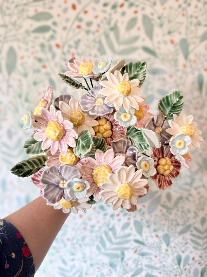 Pastel coloured porcelain flowers 