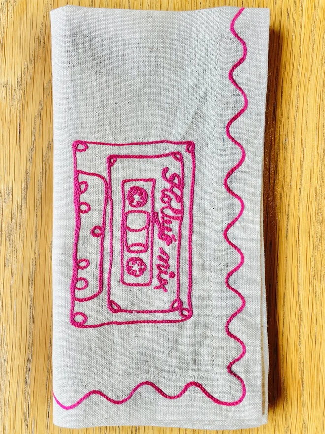 Personalised Cassette Embroidered Napkin personalised with 'Holly'