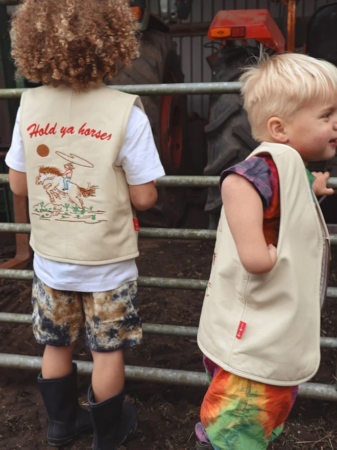 'Hold Ya Horses' Cream Leather Vest