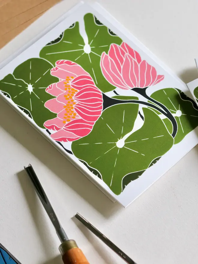 pink waterlilies notecard set