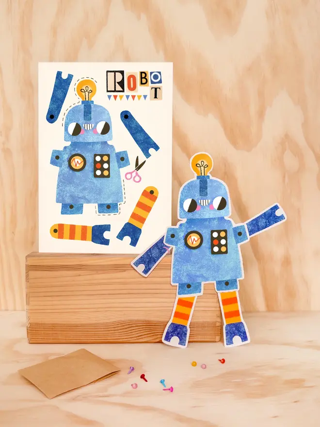 robot split pin puppet card