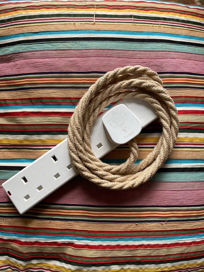 Lola's Leads Jute Fabric Covered Extension Cable 4 Sockets