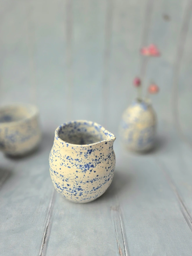 Small ceramic jug, pottery jug, blue speckled glaze, pottery gift, Jenny Hopps Pottery