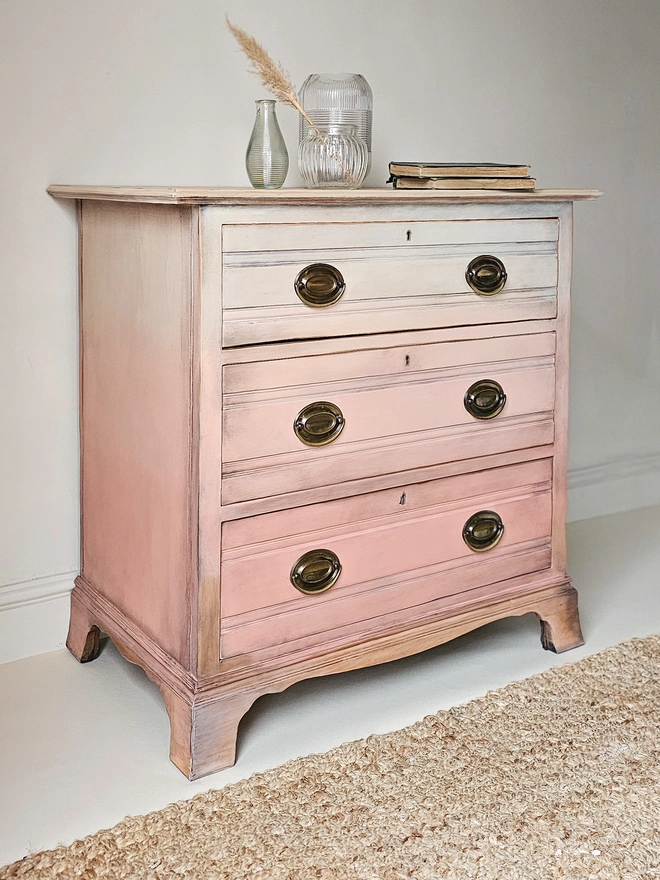 Side view of create your own Upcycled Ombre Chest of Drawers Commission