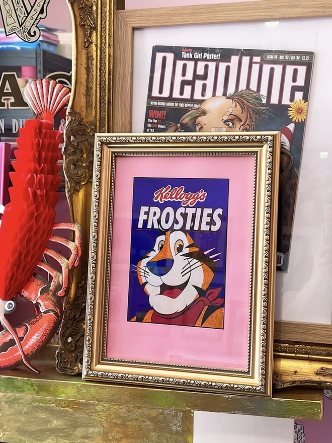 'Frosties' Tony The Tiger Screenprint, a frosties tony the tiger screenprint sitting in a golden frame. 