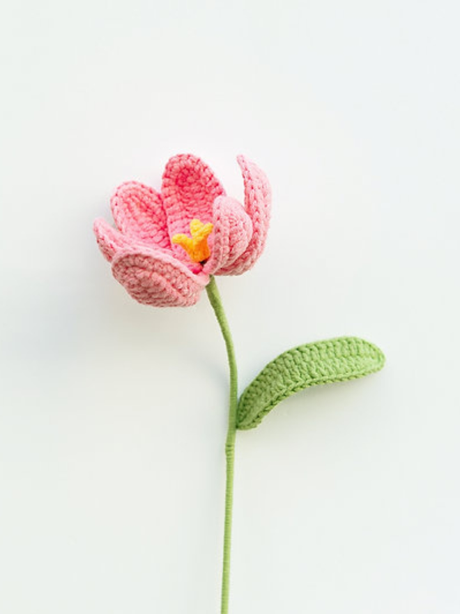 pink crochet tulip stem