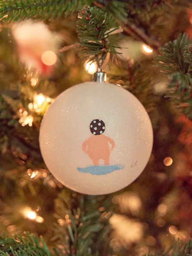 Hand painted swimming Christmas tree bauble