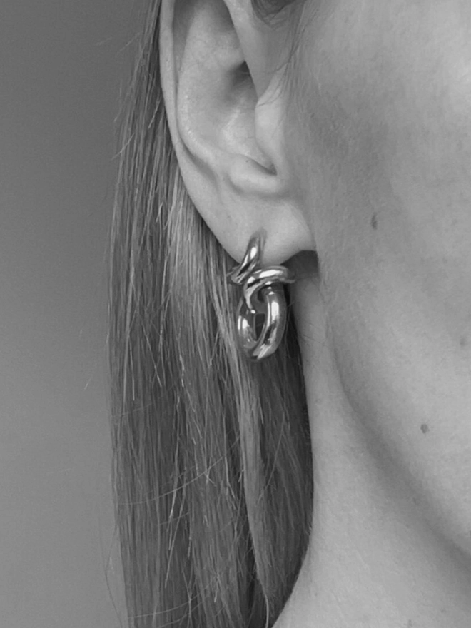 unique drop hooped earrings in silver