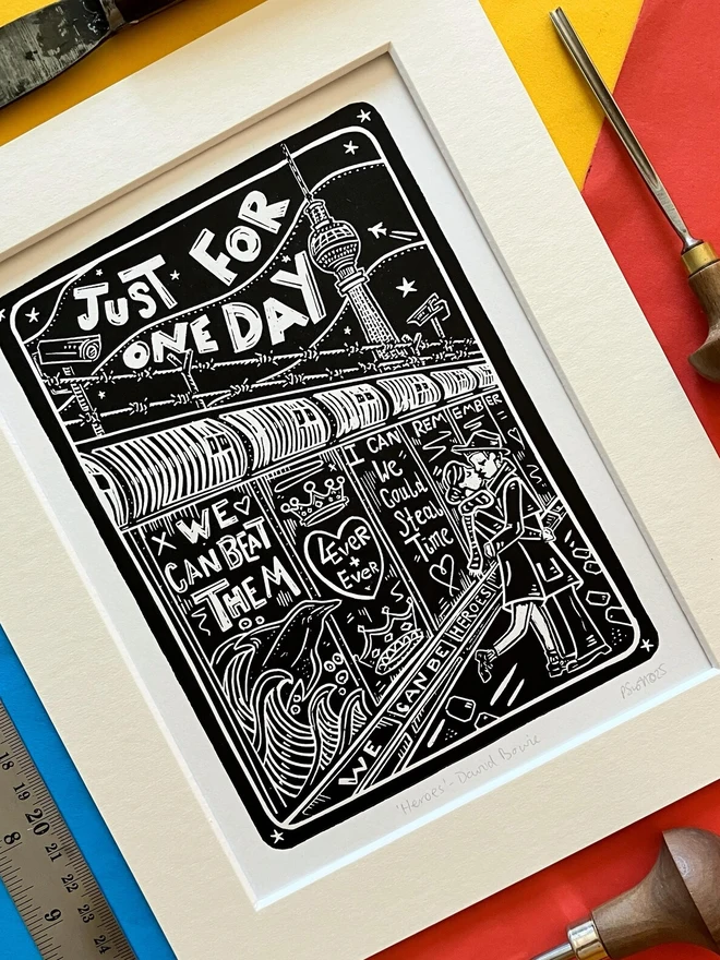 david bowie heroes lyric lino print
