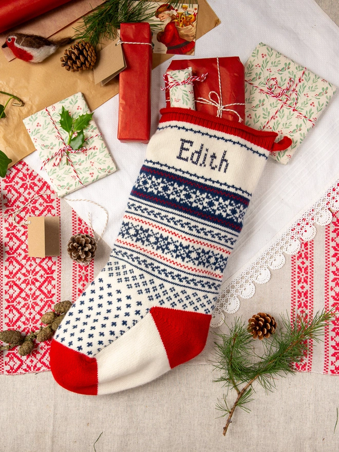 Holly Oslo Stocking Blue with Red Heel