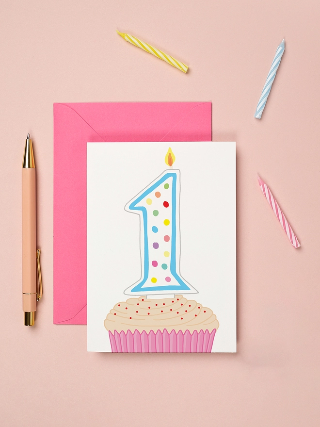 Colourful gender neutral first birthday card