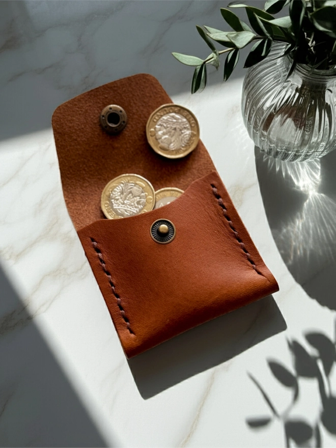 tan leather coin purse by Parkin & Lewis
