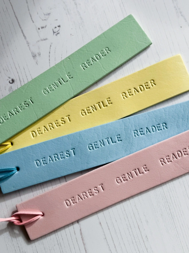 hand stamped leather bookmark inspired by Bridgerton