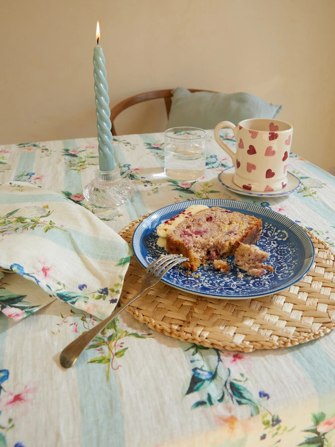 Floral Stripe Linen Tablecloth