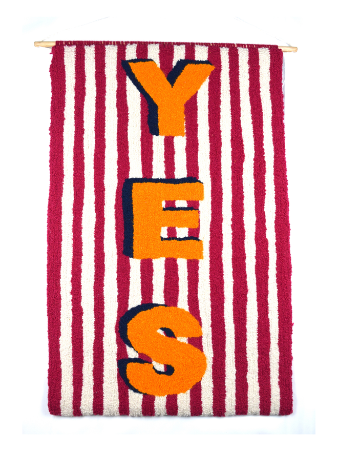 YES - Handmade Pink and White Stripes, Orange and Navy, Wall Hanging